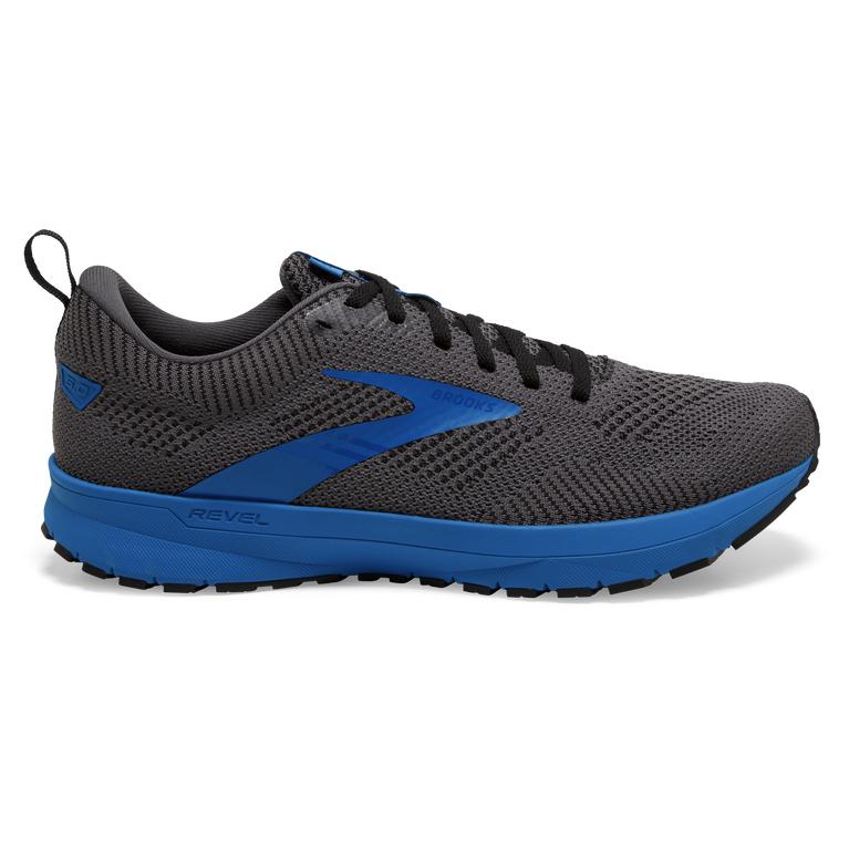 Brooks Revel 5 - Mens Performance Road Running Shoes - Black/Grey/Blue (92654QYKO)